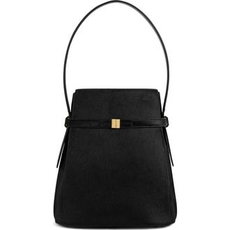 Toteme Belted Genuine Calf Hair Bucket Bag in Black at Nordstrom
