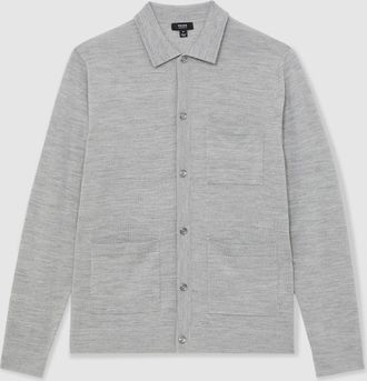 Reiss Soft Grey Mouline Merino Wool Button-through Shirt, S