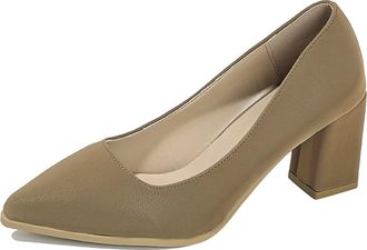 Generic Elegant Womens Solid Color Leather for Versatile Formal Wear and Casual Occasions with Breathable Comfortable Pointed Toe Design (Khaki, 5.5)