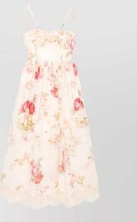 Zimmermann linen floral-print sweetheart-neck midi dress