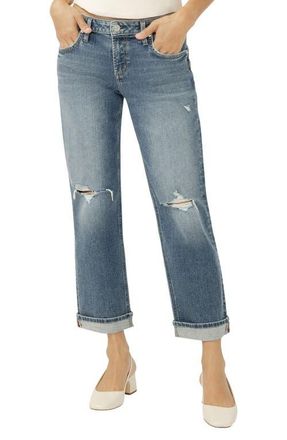 Silver Jeans Co Chelsea Ripped Boyfriend Ankle Straight Leg Jeans in Malabar at Nordstrom, Size 31 27
