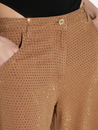 Elisabetta Franchi Rhinestone-Embellished Denim Trousers - camel