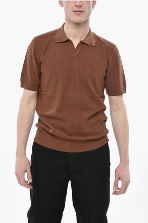Altea Linen and Cotton Open-Collar Polo with Chevron Pattern size 3xl