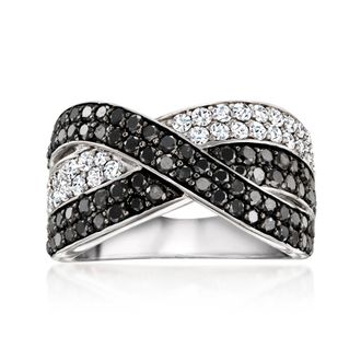 Ross-Simons Black and White Diamond Crisscross Ring in Sterling Silver