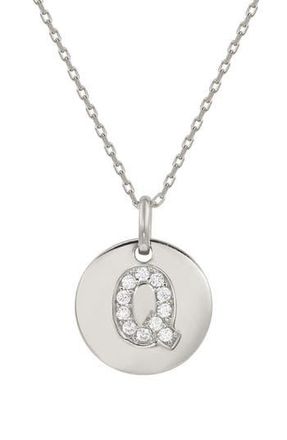 Suzy Levian Cubic Zirconia Initial Disc Pendant Necklace in White - Q at Nordstrom Rack, Size 18