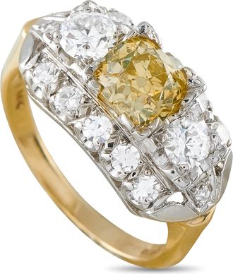 Luxury Bazaar Antique 14K Yellow Gold 2.10ct Fancy Yellow and White Diamond Cocktail Ring MF05-062426