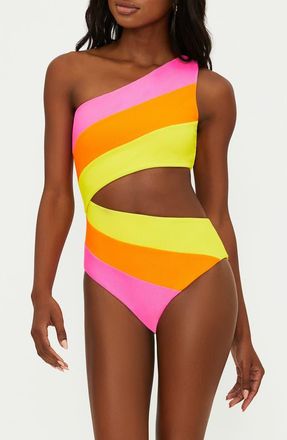 Beach Riot Joyce Stripe Cutout One-Shoulder One-Piece Swimsuit in Soleil Col at Nordstrom, Size X-Small