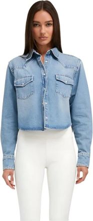 SPRWMN Paradis Denim Cropped Western Blouse met Knopen - Dames - Spijkeroverhemden - Blauw - M - Denim - Overhemden