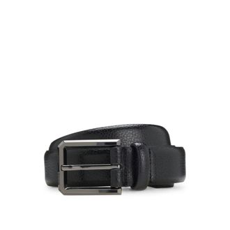 BOSS Grained-leather belt with gunmetal buckle