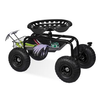 Relaxdays Relaxdays Asiento De Jard&iacute;n Con Ruedas Neum&aacute;ticas, Para Jardiner&iacute;a, Altura Regulable, 150 Kg, Almacenaje, Acero, Negro