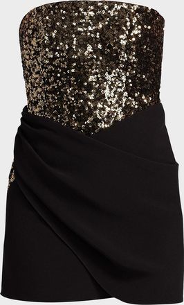Bcbgmaxazria Strapless Sequin Crepe Wrap-Skirt Mini Dress
