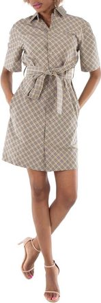 Burberry Nova Check Belted Waist Cotton Shirt Dress, Brand Size 8 (US Size 6)