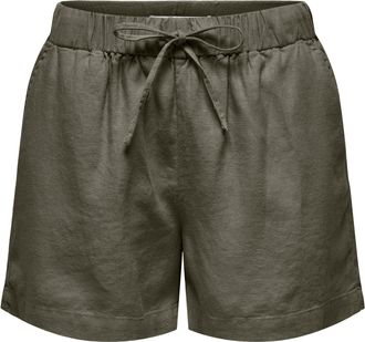 Only Shorts ONLY ONLGOA MW LIN BL PULL-UP SHORTS CC PNT, Damen, Gr. XL, N-Gr, smokey olive, Web, Obermaterial: 70% Viskose, 30% Leinen, unifarben, regular 