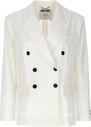 Moschino Double-Breasted Blazer - Dames - Blazers - Wit - L - Katoen - Jassen