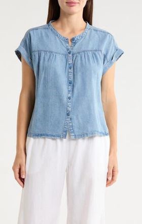Splendid Short Sleeve Chambray Button-Up Shirt in Indigo Blue at Nordstrom Rack, Size X-Large