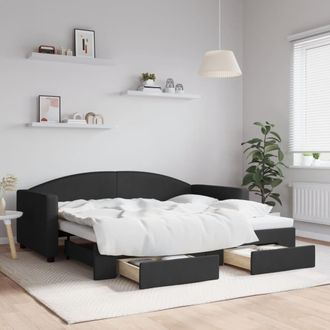 vidaXL Sof&aacute; Cama Nido Con Cajones Tela Negro 90x190 Cm Vidaxl