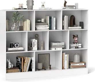 Costway Costway - costwat Libreria a 10 Cubi, Organizzatore di Stoccaggio a 3 Ripiani con 2 Kit Anti-Ribaltamento, Scaffale Multiuso in Legno per Soggiorno
