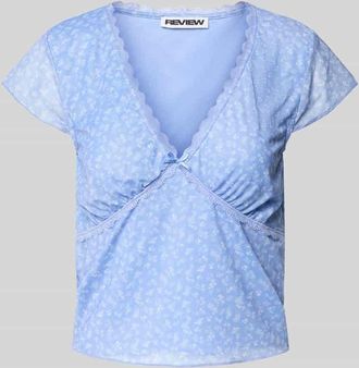 Review T-Shirt mit Spitzenbesatz in Bleu, Größe XL