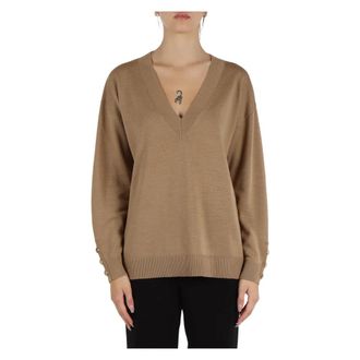 Michael Kors Merino Wol V-hals Trui - Dames - V-hals truien - Beige - S - Wol - Truien & Vesten