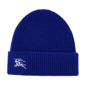 Burberry Geribbelde Cashmere Beanie - Dames - Hoeden - Blauw - ONE Size - Kasjmier - Accessoires