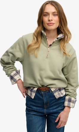 Superdry Sweatshirt SUPERDRY ESSENTIAL LOGO EMB HALF ZIP, Damen, Gr. XXL, dusty sage, Sweatware, Obermaterial: 80% Baumwolle, 20% Polyester, unifarben, loose f