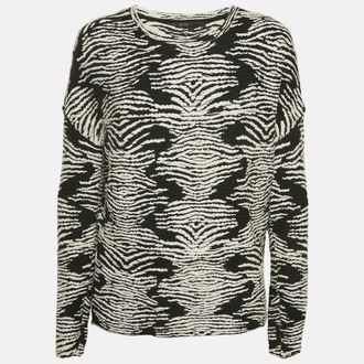 Maje Black/White Textured Knit Long Sleeve Top S