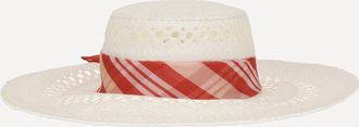 Ermanno Scervino Wide-brim Hat with vichy print silk scarf Female S