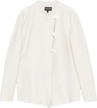 Emporio Armani Jassen, Dames, Wit, L, Ivoor Knoop Ronde Hals Jas