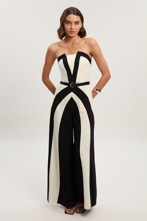 Karen Millen Colour Block Bandeau Jumpsuit in Mono at Nordstrom, Size 4