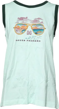 Dolce & Gabbana Womens Light Green Graphic Print Sleeveless Tank T-Shirt Cotton