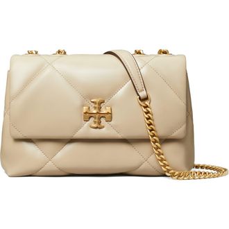 Tory Burch Small Kira Diamond Quilted Convertible Leather Shoulder Bag in Light Stone at Nordstrom