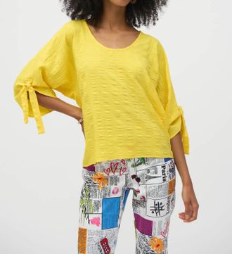 Joseph Ribkoff Textured Scoop Neck Woven Top In Citrus