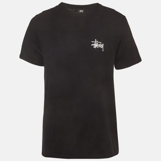 St&uuml;ssy Black Logo Print Jersey Crewneck T-Shirt