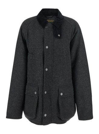Barbour Grey Jacket With Classic Collar And Patch Pockets In Wool Man