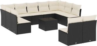 vidaXL Set De Sof&aacute;s De Jard&iacute;n 12 Piezas Cojines Rat&aacute;n Sint&eacute;tico Negro Vidaxl