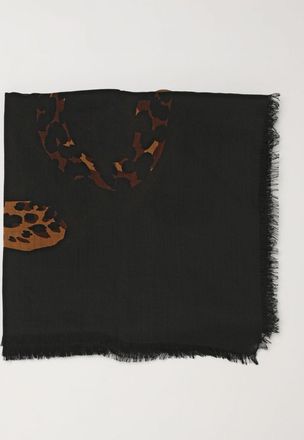 Saint Laurent Sciarpa quadrata in lana con stampa animalier e monogramma YSL