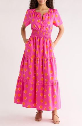 Sugarlips Haylie A-Line Dress in Fuchsia-Orange-Dot at Nordstrom, Size X-Large