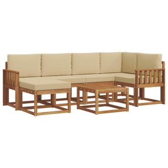 vidaXL Conjunto De Sof&aacute;s De Exterior Con Coj&iacute;n 7 Pcs Natural Y Beige Vidaxl