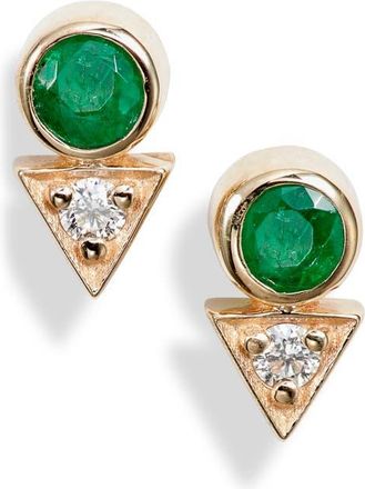 Anzie Cléo Emerald & Diamond Stud Earrings in Yellow Gold/Emerald at Nordstrom