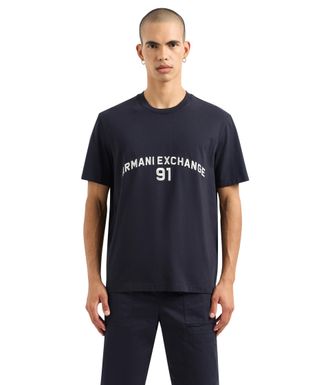 A|X Armani Exchange Mens Big Embroidered Logo, Regular Fit T-Shirt, Blue, XXL, deep Navy, XXL