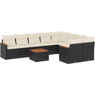 vidaXL Vidaxl - Set De Sof&aacute;s De Jard&iacute;n 10 Pzas Cojines Rat&aacute;n Sint&eacute;tico Negro