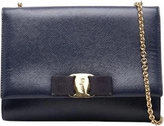 Ferragamo Pre-owned Vara Ribbon Lederen Schoudertas - Dames - Vintage Schoudertas - Blauw - ONE Size - Leer - Vintage