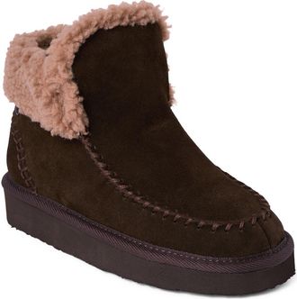 Minnetonka Chandra Faux Shearling Lined Bootie in Dark Chocolate at Nordstrom, Size 11