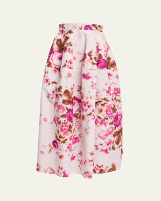 Erdem Floral-Print Cotton Midi Skirt