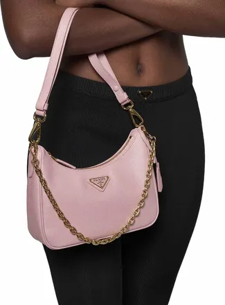 Prada Womens Mini Top-Handle Bag Re-Edition Pink Calf Leather Handbags Hand