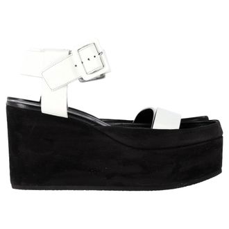 Celine Pre-owned Womens Ankle Strap Wedge Sandals in White Leather - Size EU 38
