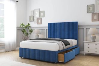 Sloomy Langston Plush Divan Set 2 Drawers-54 Headboard-Footboard in Blue | Size: Double