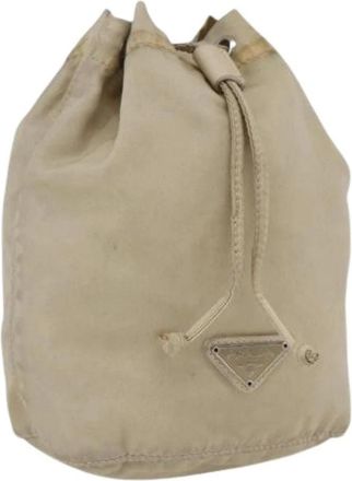 Prada Pre-owned Bucket Bags, female, Beige, Size: ONE SIZE Pre-owned Nylon Bucket Bag