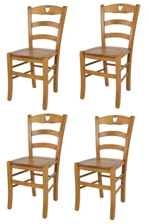 Tommychairs Tommychairs - Set 4 Sedie Modello Cuore Per Cucina Bar E Sala Da Pranzo, Robusta Struttura In Legno Di Faggio Color Rovere E Seduta In Legno