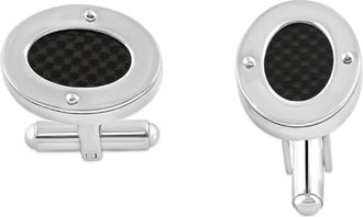 Pompeii3 Mens Stainless Steel And Black Carbon Fiber Oval Polished Cufflink 8mm